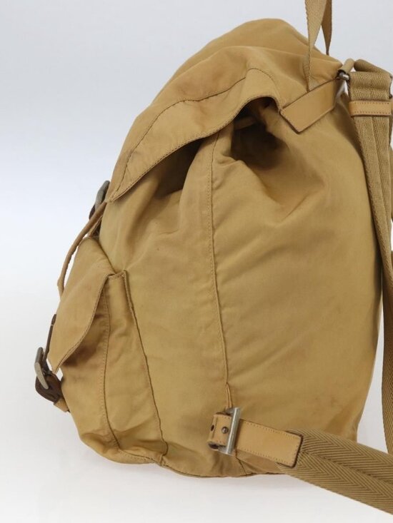 PRADA Backpack Nylon Beige Silver Auth 164263 main image 12